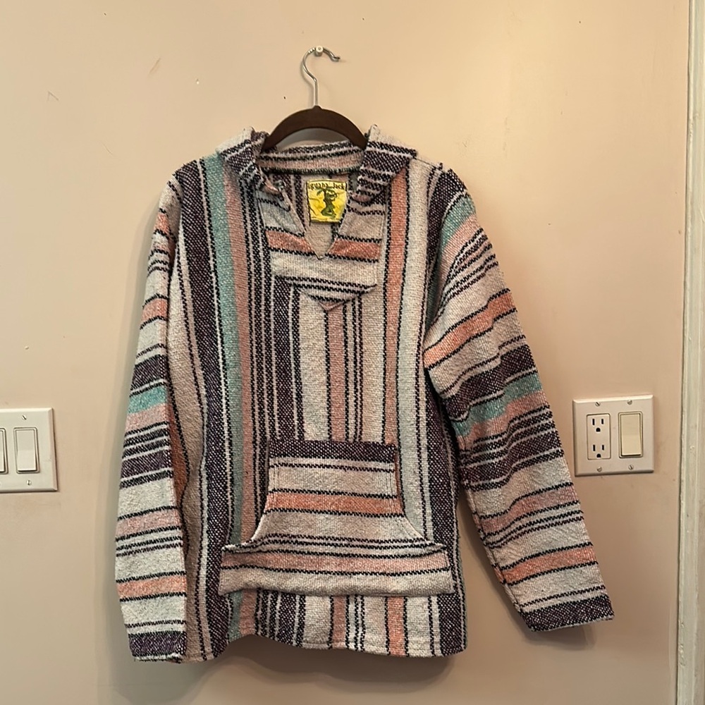Vintage Baja Hoodie Pullover – Pastel Stripe Unisex Size XL